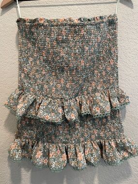 Woven Pink Floral Smocked Strapless Tube Top Size L